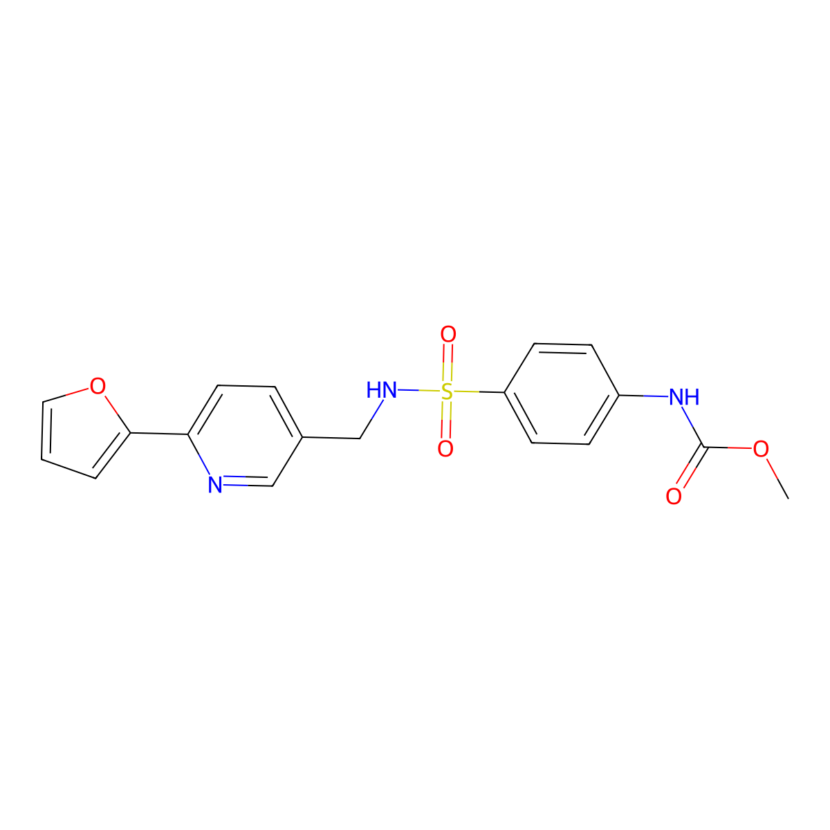 methyl (4-(N-((6-(furan-2-yl)pyridin-3-yl)methyl)sulfamoyl)phenyl)carbamate molecular structure, CAS 1903294-00-7