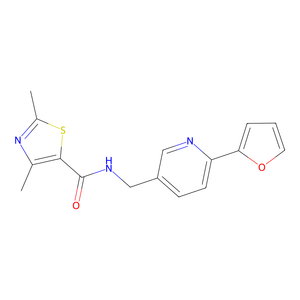N-((6-(furan-2-yl)pyridin-3-yl)methyl)-2,4-dimethylthiazole-5-carboxamide molecular structure, CAS 1903299-72-8