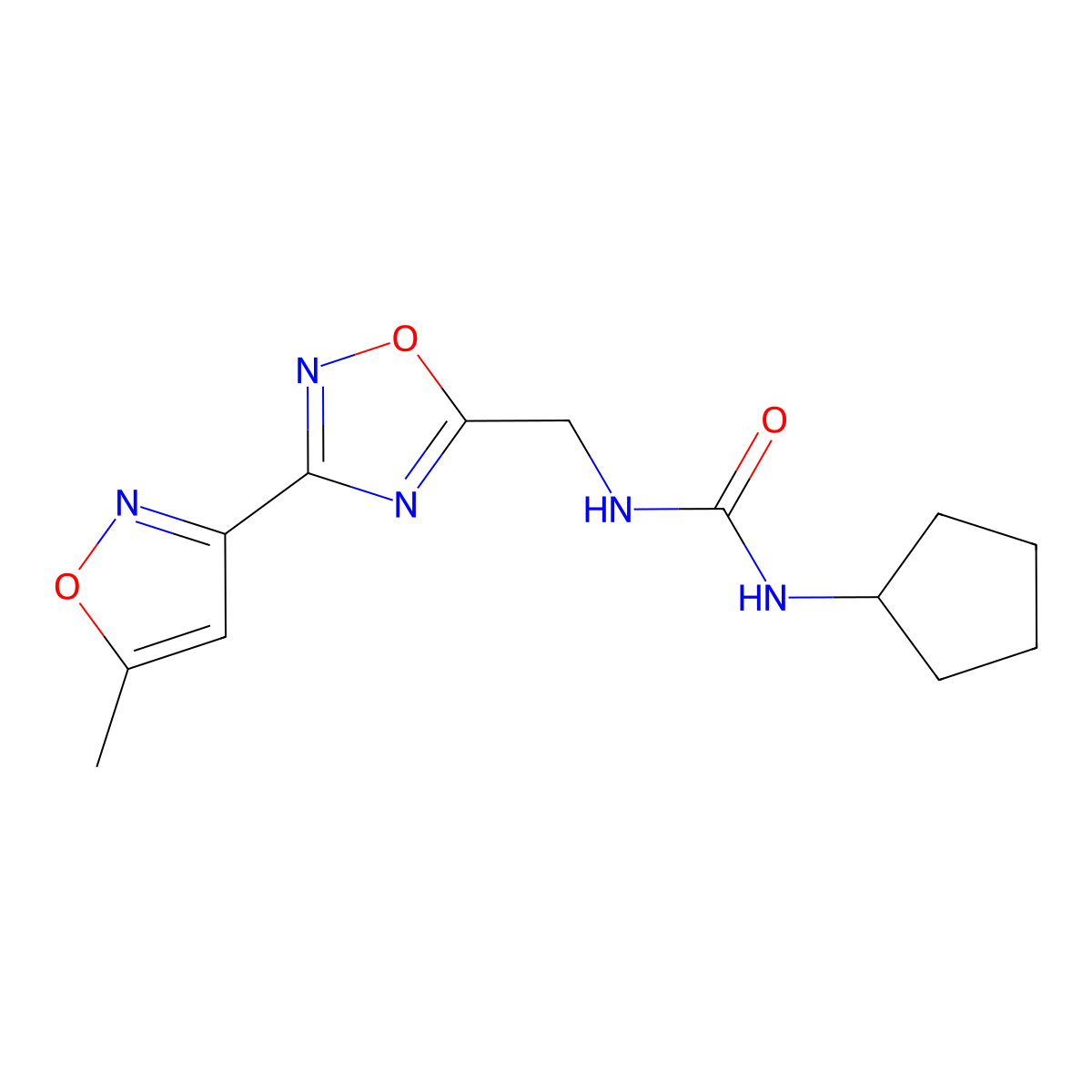 1-Cyclopentyl-3-((3-(5-methylisoxazol-3-yl)-1,2,4-oxadiazol-5-yl)methyl)urea molecular structure, CAS 1903305-22-5