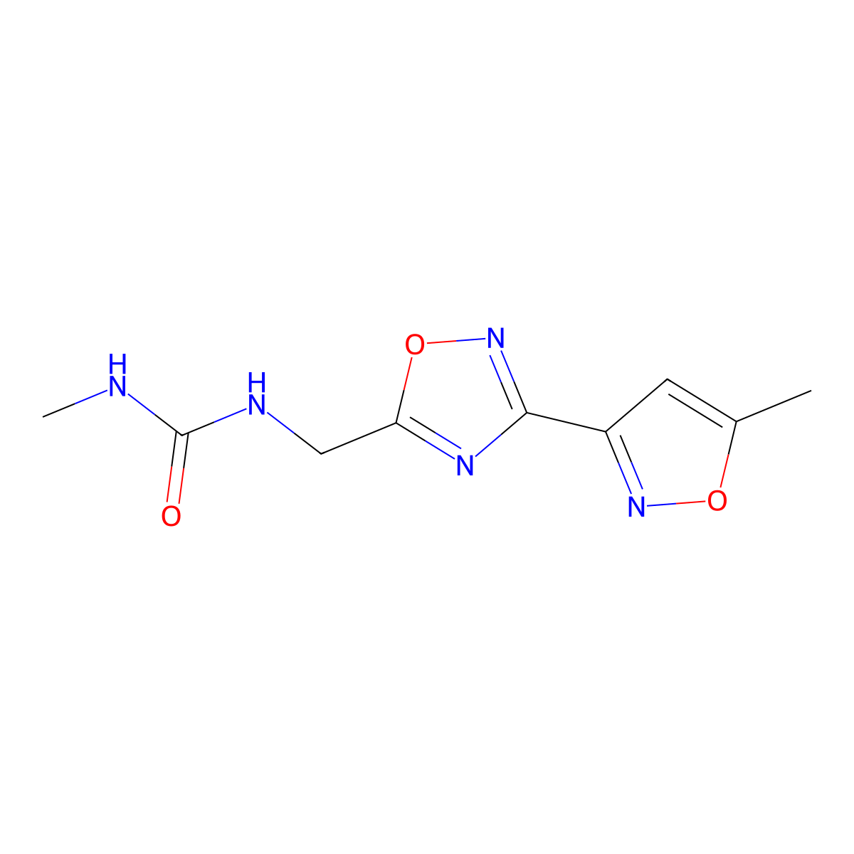 1-Methyl-3-((3-(5-methylisoxazol-3-yl)-1,2,4-oxadiazol-5-yl)methyl)urea molecular structure, CAS 1903305-31-6