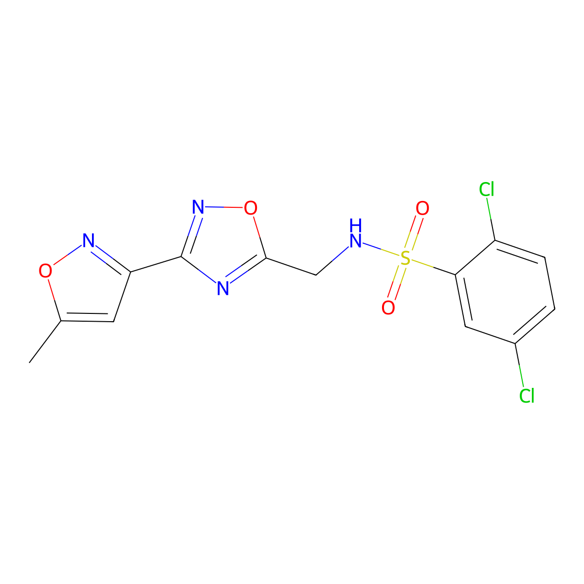 2,5-dichloro-N-((3-(5-methylisoxazol-3-yl)-1,2,4-oxadiazol-5-yl)methyl)benzenesulfonamide molecular structure, CAS 1903305-49-6