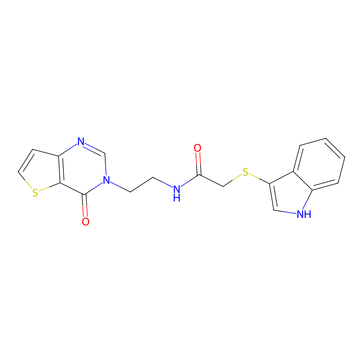 2-((1H-indol-3-yl)thio)-N-(2-(4-oxothieno[3,2-d]pyrimidin-3(4H)-yl)ethyl)acetamide molecular structure, CAS 1903305-64-5