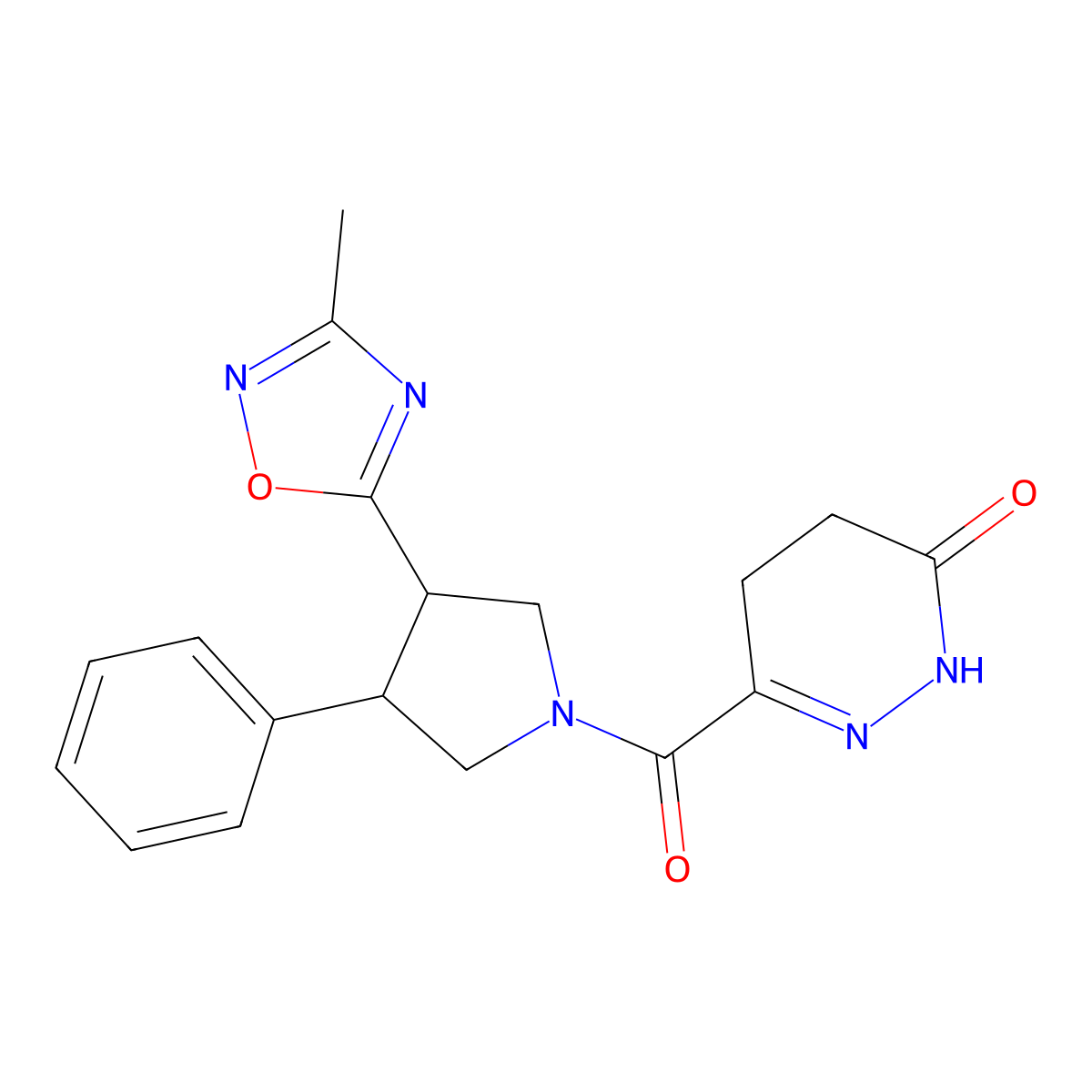 6-(3-(3-methyl-1,2,4-oxadiazol-5-yl)-4-phenylpyrrolidine-1-carbonyl)-4,5-dihydropyridazin-3(2H)-one molecular structure, CAS 1903310-05-3