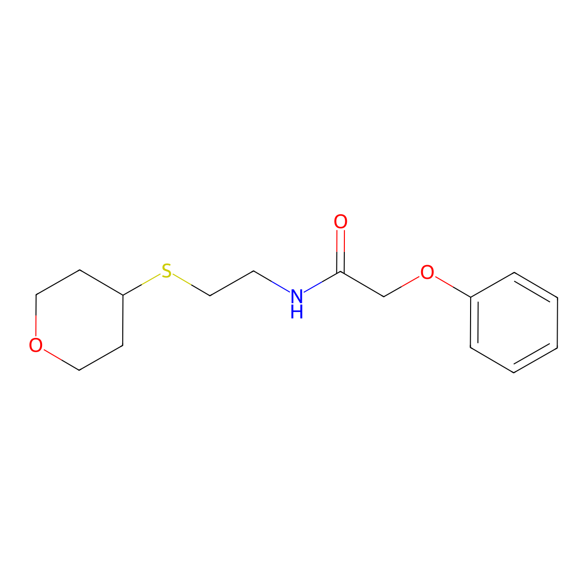 N-[2-(oxan-4-ylsulfanyl)ethyl]-2-phenoxyacetamide molecular structure, CAS 1903317-68-9