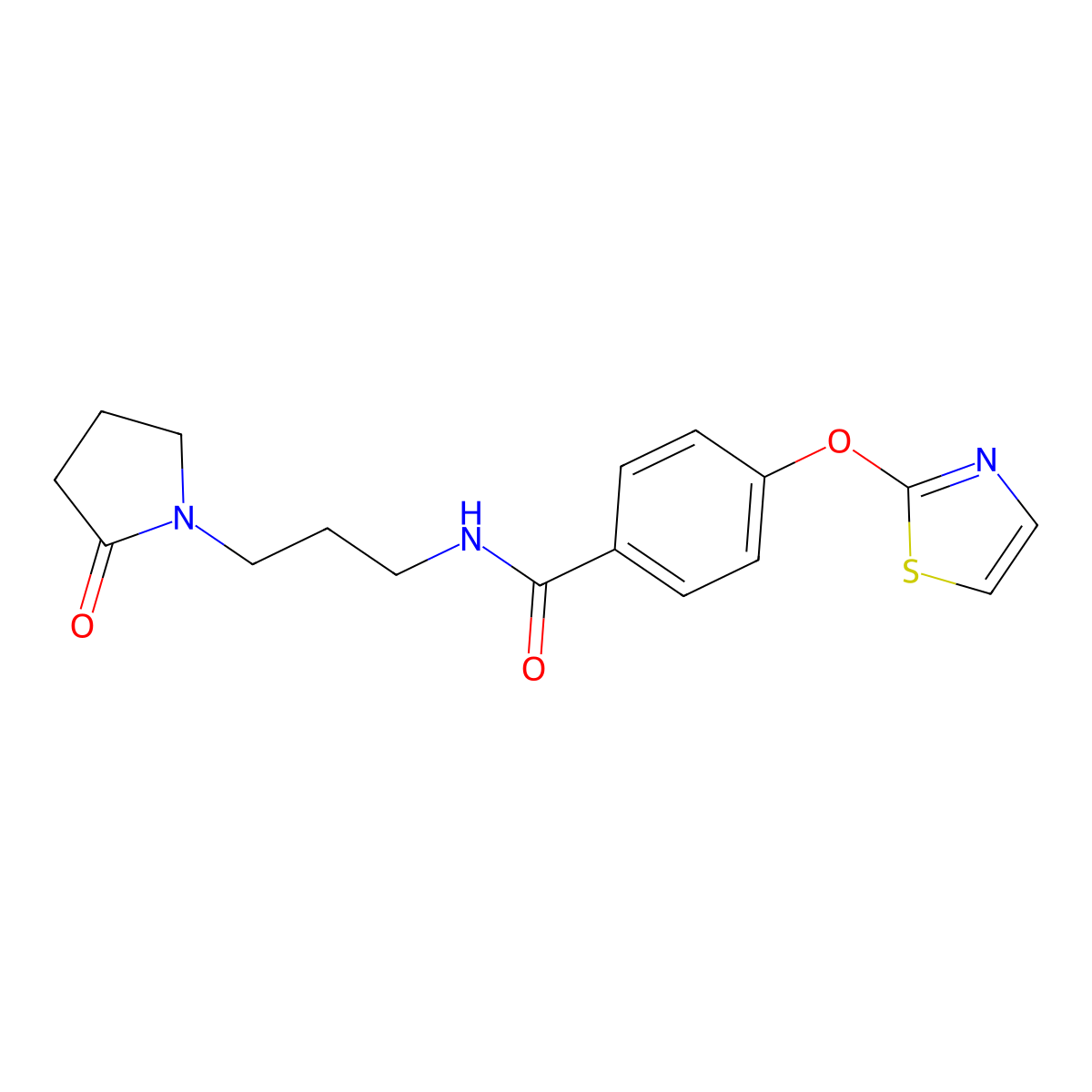 N-[3-(2-oxopyrrolidin-1-yl)propyl]-4-(1,3-thiazol-2-yloxy)benzamide molecular structure, CAS 1903326-24-8