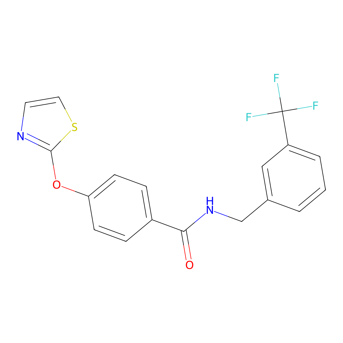4-(1,3-thiazol-2-yloxy)-N-{[3-(trifluoromethyl)phenyl]methyl}benzamide molecular structure, CAS 1903326-40-8