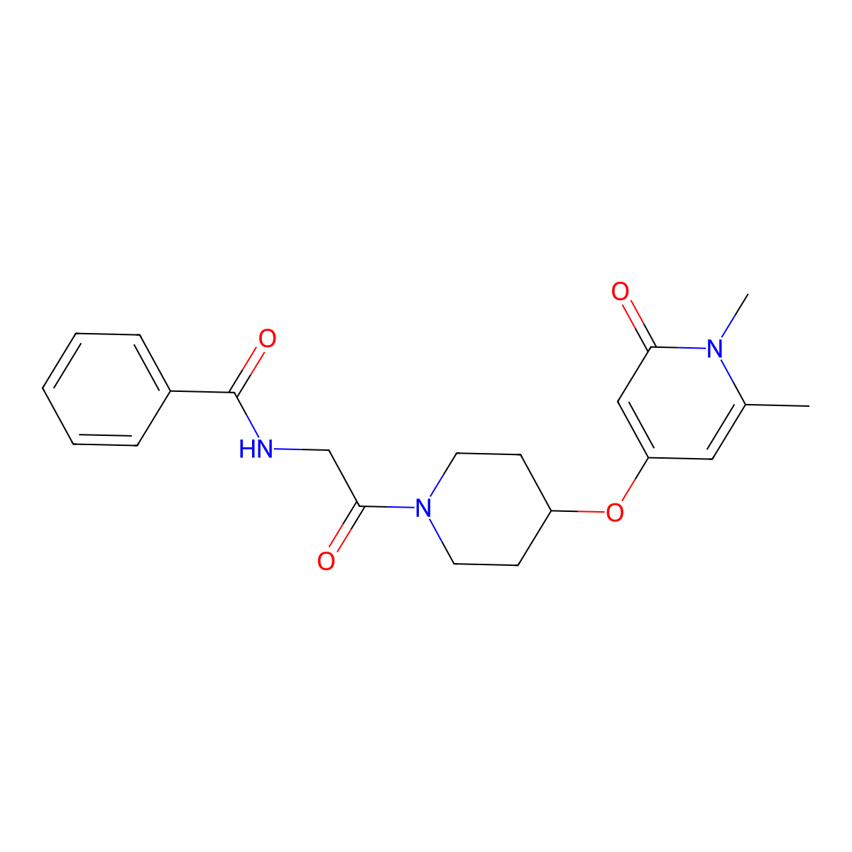 N-(2-{4-[(1,6-dimethyl-2-oxo-1,2-dihydropyridin-4-yl)oxy]piperidin-1-yl}-2-oxoethyl)benzamide molecular structure, CAS 1903330-77-7