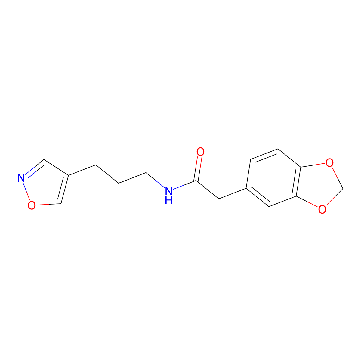 2-(benzo[d][1,3]dioxol-5-yl)-N-(3-(isoxazol-4-yl)propyl)acetamide molecular structure, CAS 1903333-08-3