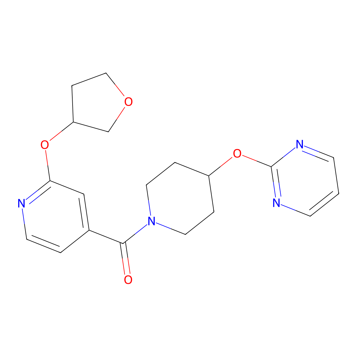 (4-(Pyrimidin-2-yloxy)piperidin-1-yl)(2-((tetrahydrofuran-3-yl)oxy)pyridin-4-yl)methanone molecular structure, CAS 1903333-62-9
