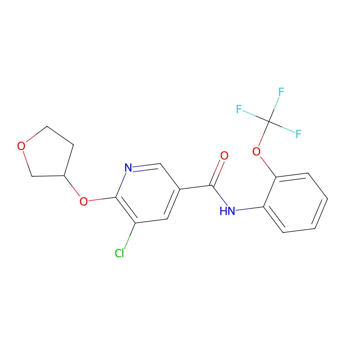 5-chloro-6-((tetrahydrofuran-3-yl)oxy)-N-(2-(trifluoromethoxy)phenyl)nicotinamide molecular structure, CAS 1903334-44-0
