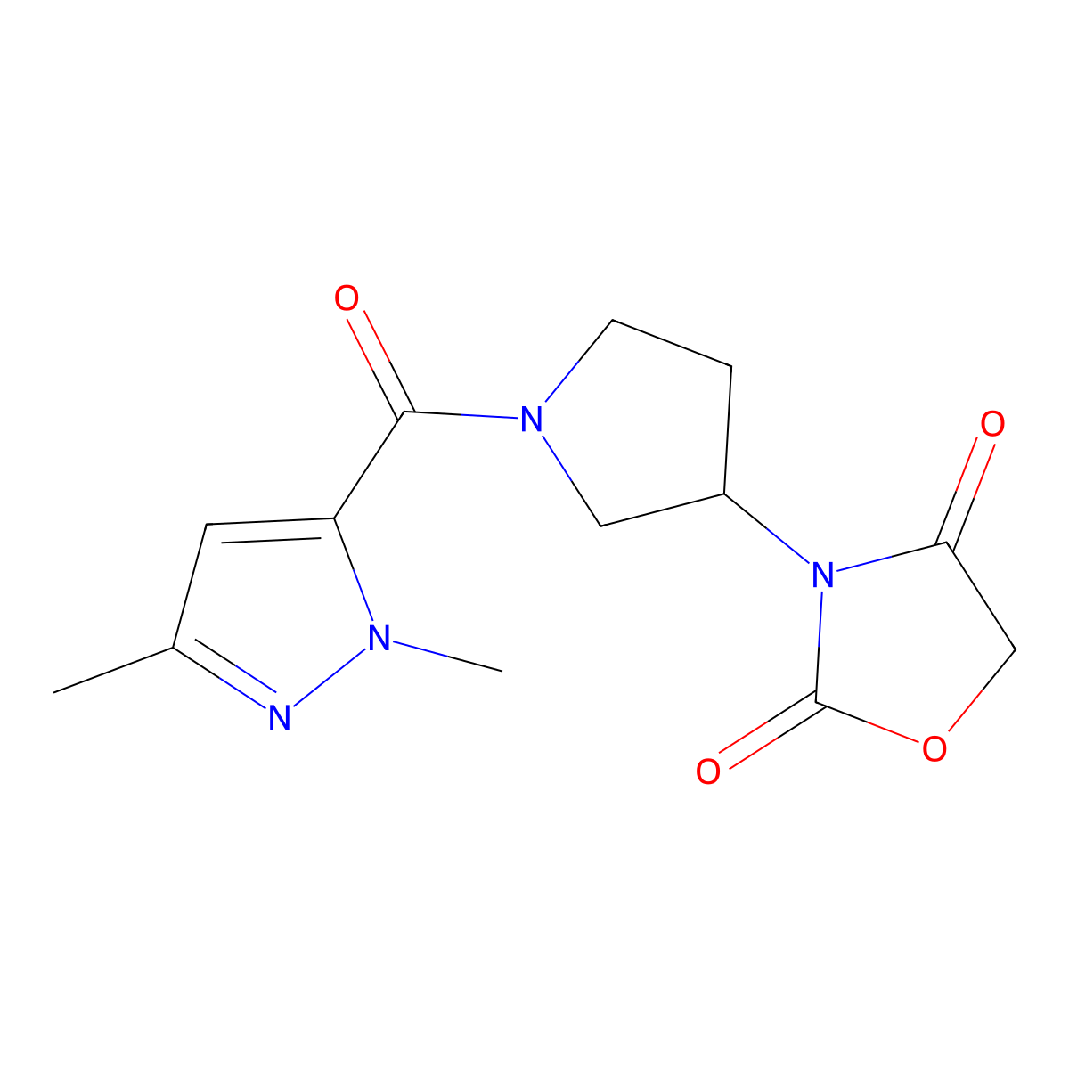 3-(1-(1,3-dimethyl-1H-pyrazole-5-carbonyl)pyrrolidin-3-yl)oxazolidine-2,4-dione molecular structure, CAS 1903335-36-3