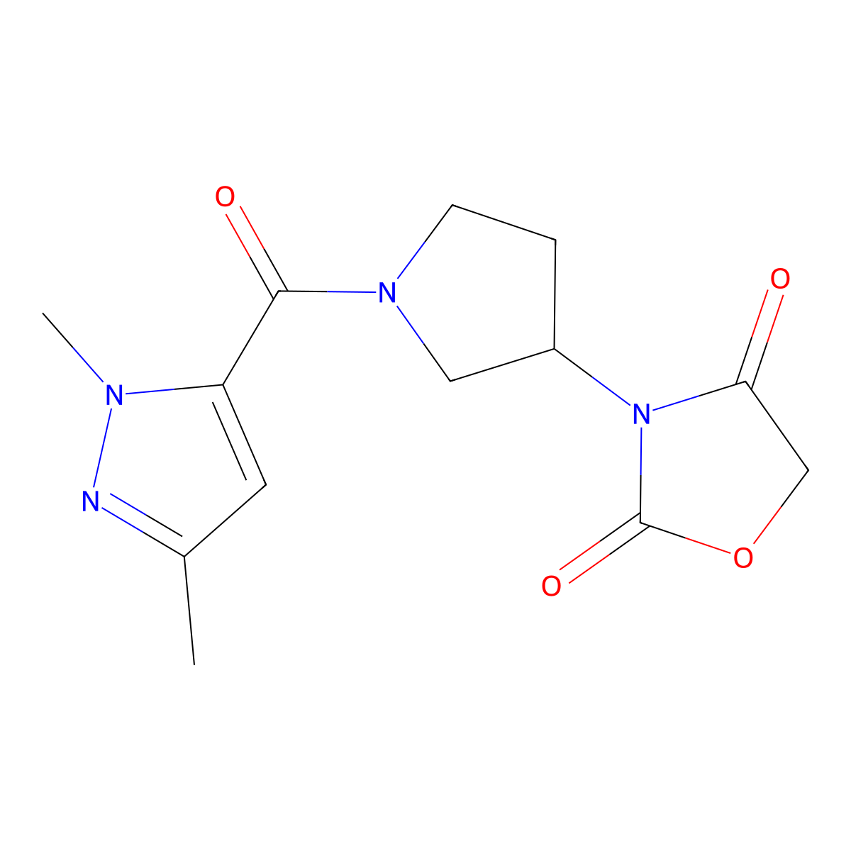 3-(1-(1,3-dimethyl-1H-pyrazole-5-carbonyl)pyrrolidin-3-yl)oxazolidine-2,4-dione molecular structure, CAS 1903335-36-3