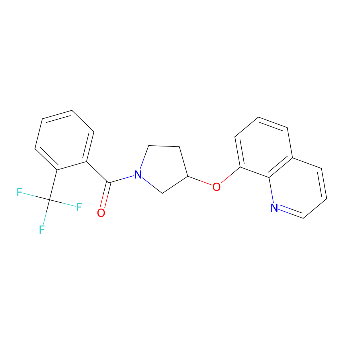 8-({1-[2-(Trifluoromethyl)benzoyl]pyrrolidin-3-yl}oxy)quinoline molecular structure, CAS 1903337-32-5