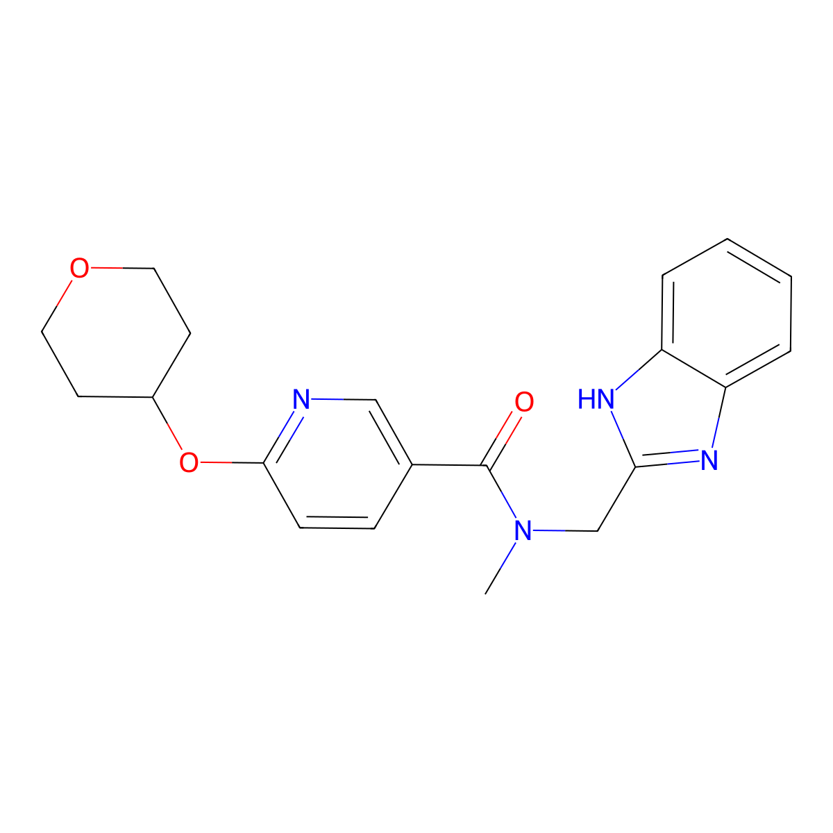 N-((1H-benzo[d]imidazol-2-yl)methyl)-N-methyl-6-((tetrahydro-2H-pyran-4-yl)oxy)nicotinamide molecular structure, CAS 1903337-65-4