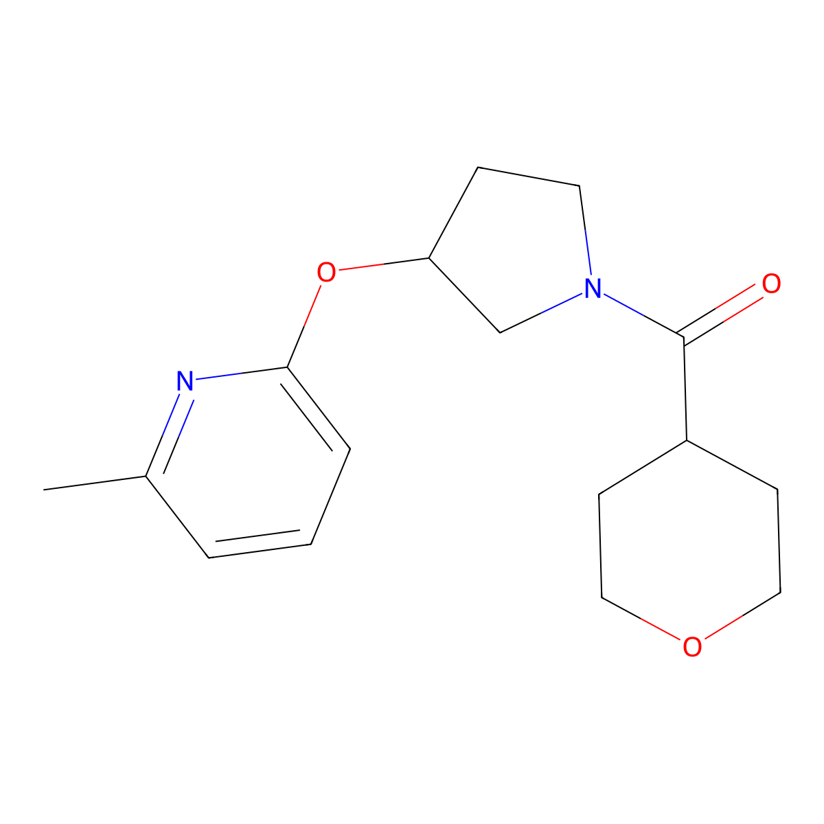 (3-((6-methylpyridin-2-yl)oxy)pyrrolidin-1-yl)(tetrahydro-2H-pyran-4-yl)methanone molecular structure, CAS 1903342-78-8