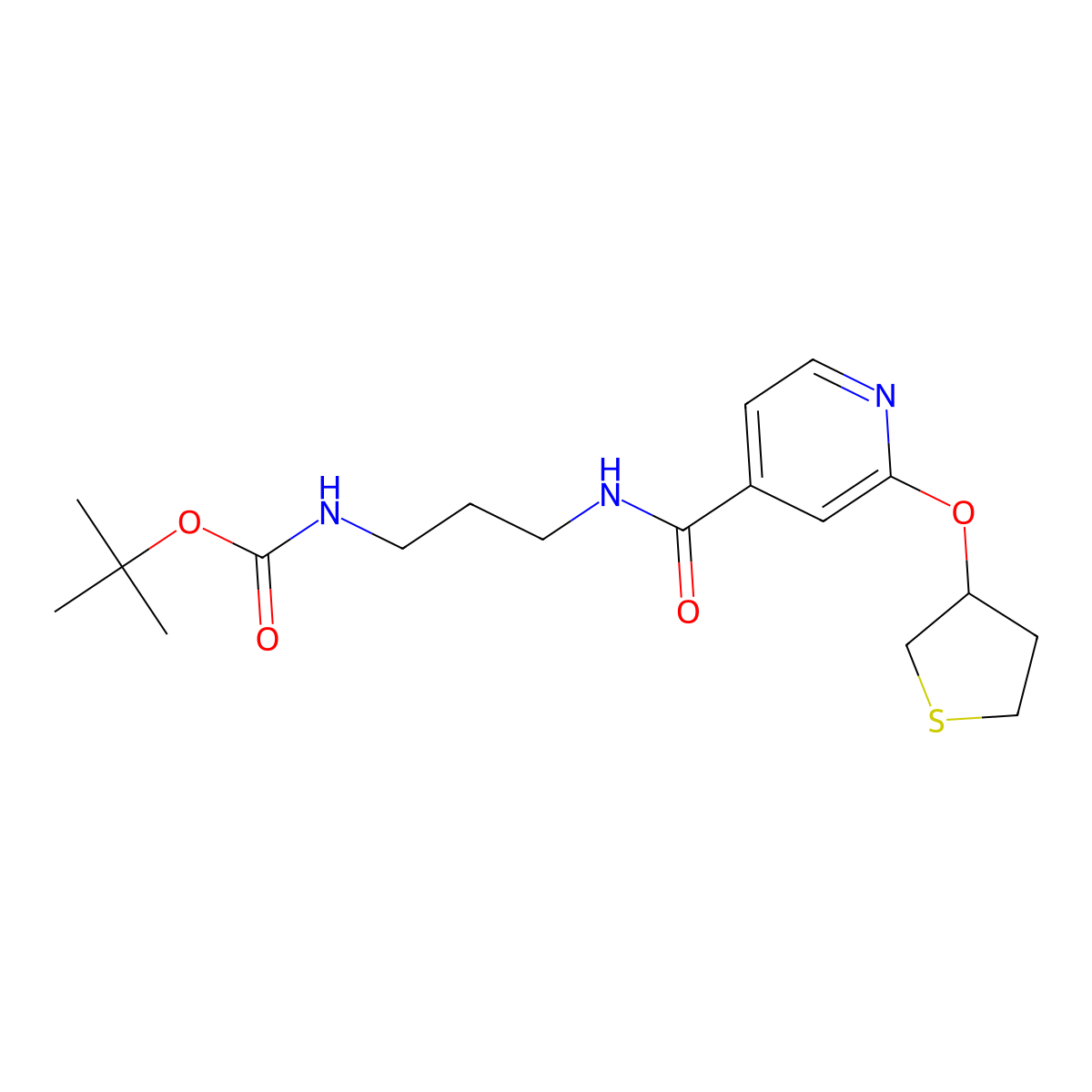 Tert-butyl (3-(2-((tetrahydrothiophen-3-yl)oxy)isonicotinamido)propyl)carbamate molecular structure, CAS 1903346-07-5