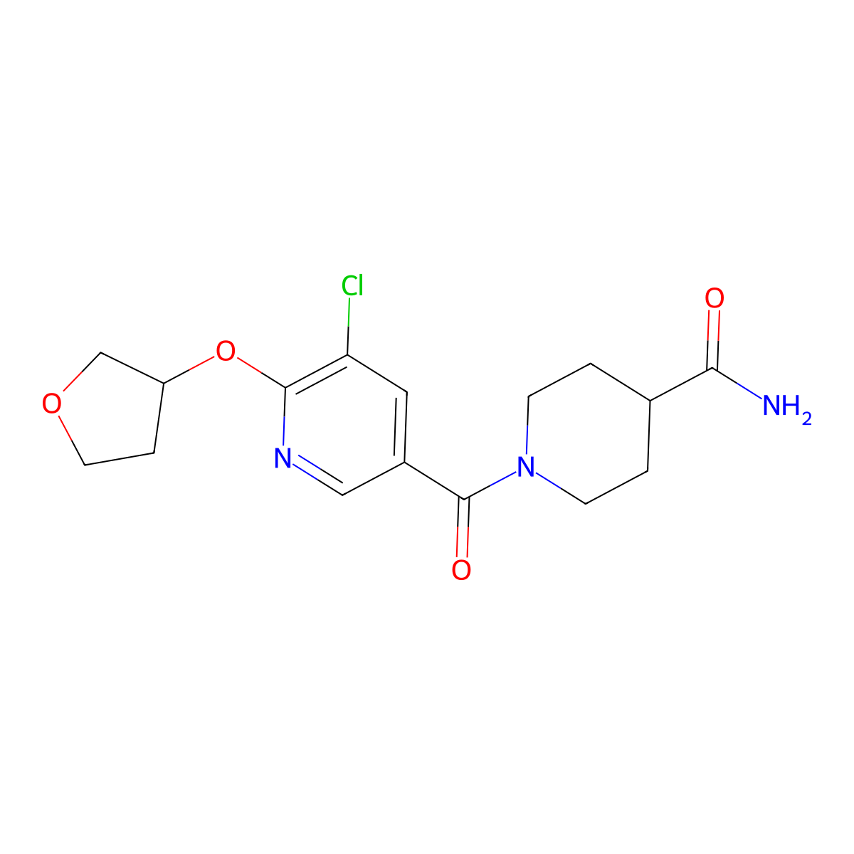 1-(5-Chloro-6-((tetrahydrofuran-3-yl)oxy)nicotinoyl)piperidine-4-carboxamide molecular structure, CAS 1903348-84-4