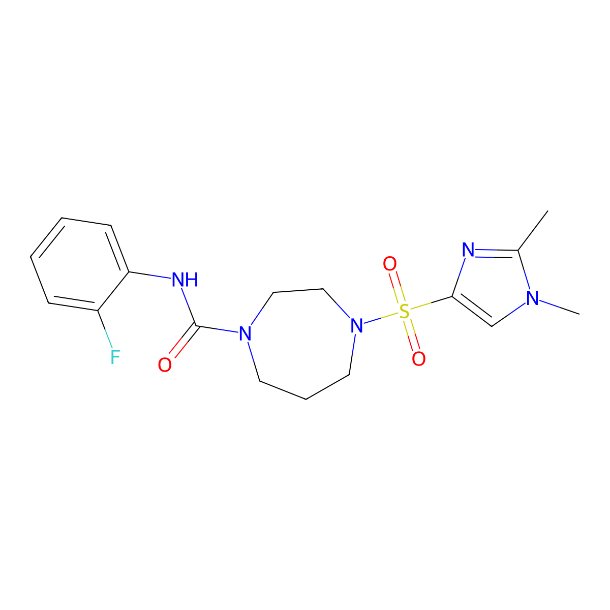 4-((1,2-dimethyl-1H-imidazol-4-yl)sulfonyl)-N-(2-fluorophenyl)-1,4-diazepane-1-carboxamide molecular structure, CAS 1903348-92-4