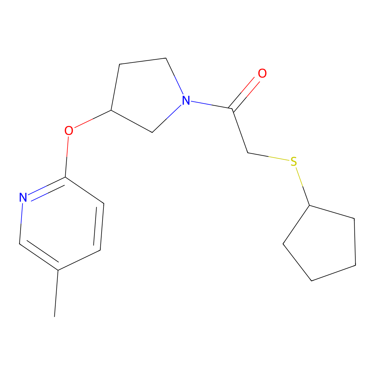 2-(Cyclopentylthio)-1-(3-((5-methylpyridin-2-yl)oxy)pyrrolidin-1-yl)ethanone molecular structure, CAS 1903349-00-7