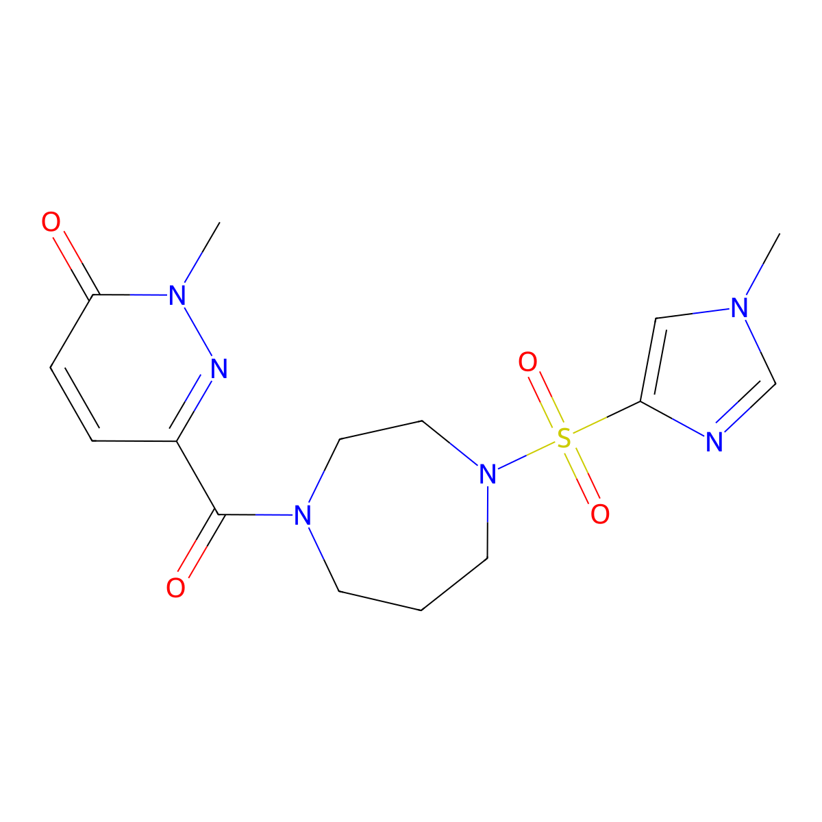 2-methyl-6-(4-((1-methyl-1H-imidazol-4-yl)sulfonyl)-1,4-diazepane-1-carbonyl)pyridazin-3(2H)-one molecular structure, CAS 1903349-34-7