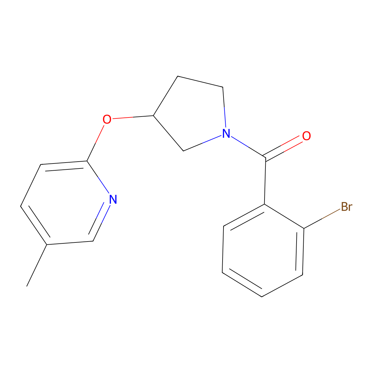(2-Bromophenyl)(3-((5-methylpyridin-2-yl)oxy)pyrrolidin-1-yl)methanone molecular structure, CAS 1903349-64-3
