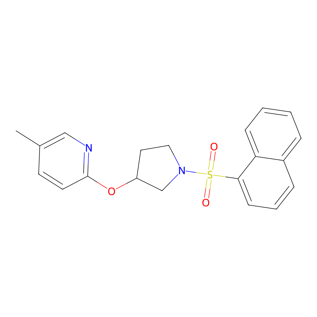5-Methyl-2-((1-(naphthalen-1-ylsulfonyl)pyrrolidin-3-yl)oxy)pyridine molecular structure, CAS 1903351-29-0
