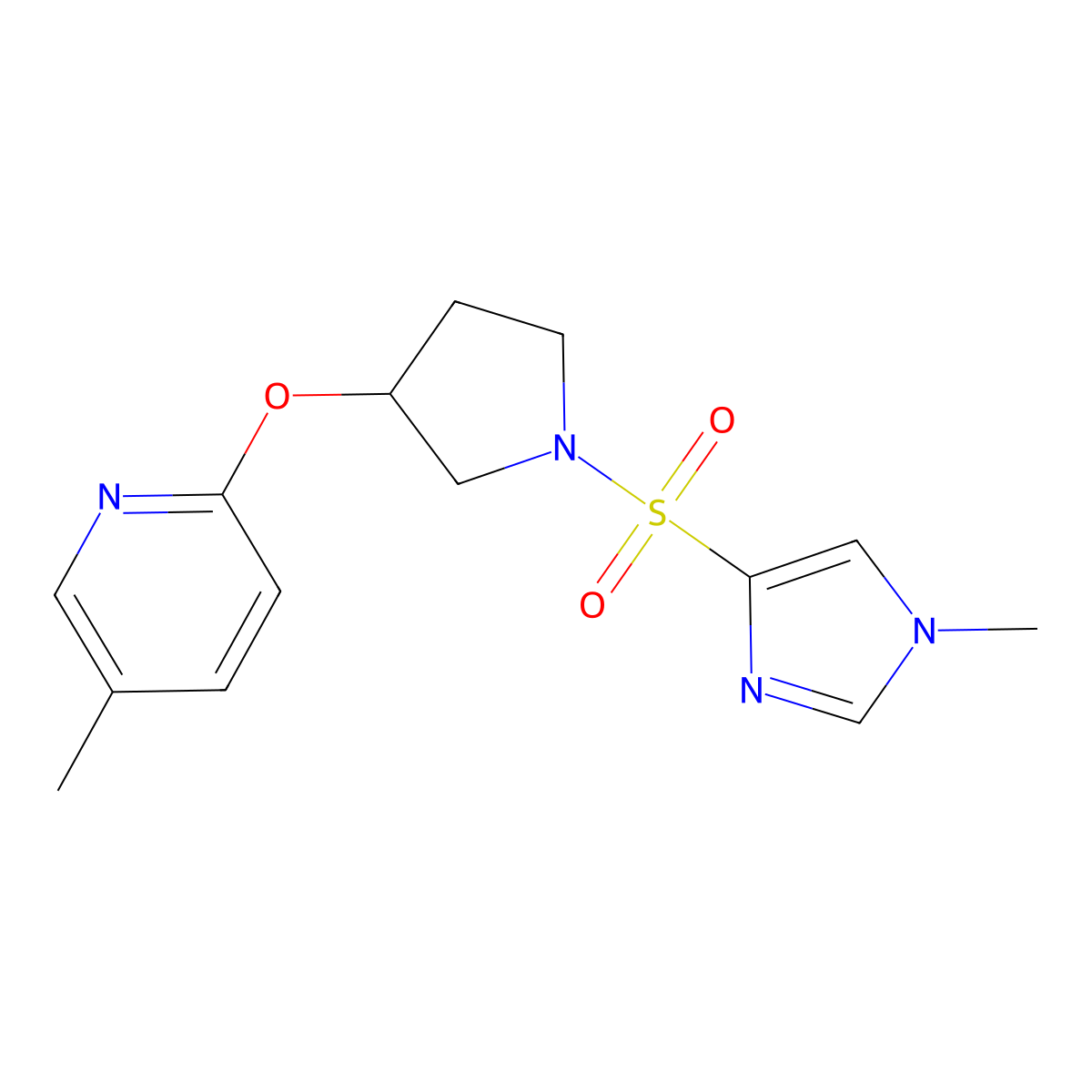 5-methyl-2-({1-[(1-methyl-1H-imidazol-4-yl)sulfonyl]pyrrolidin-3-yl}oxy)pyridine molecular structure, CAS 1903351-39-2