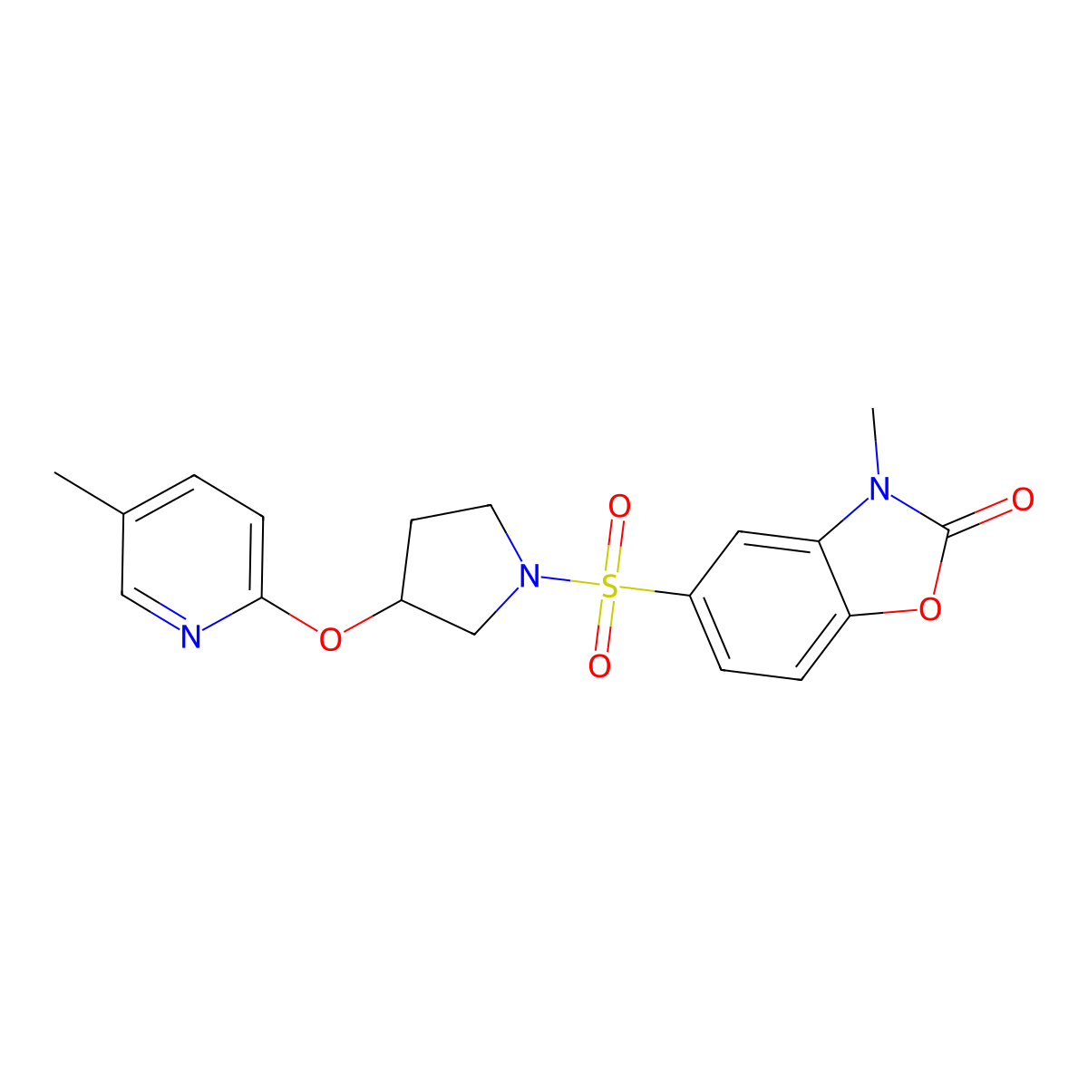 3-methyl-5-((3-((5-methylpyridin-2-yl)oxy)pyrrolidin-1-yl)sulfonyl)benzo[d]oxazol-2(3H)-one molecular structure, CAS 1903351-51-8