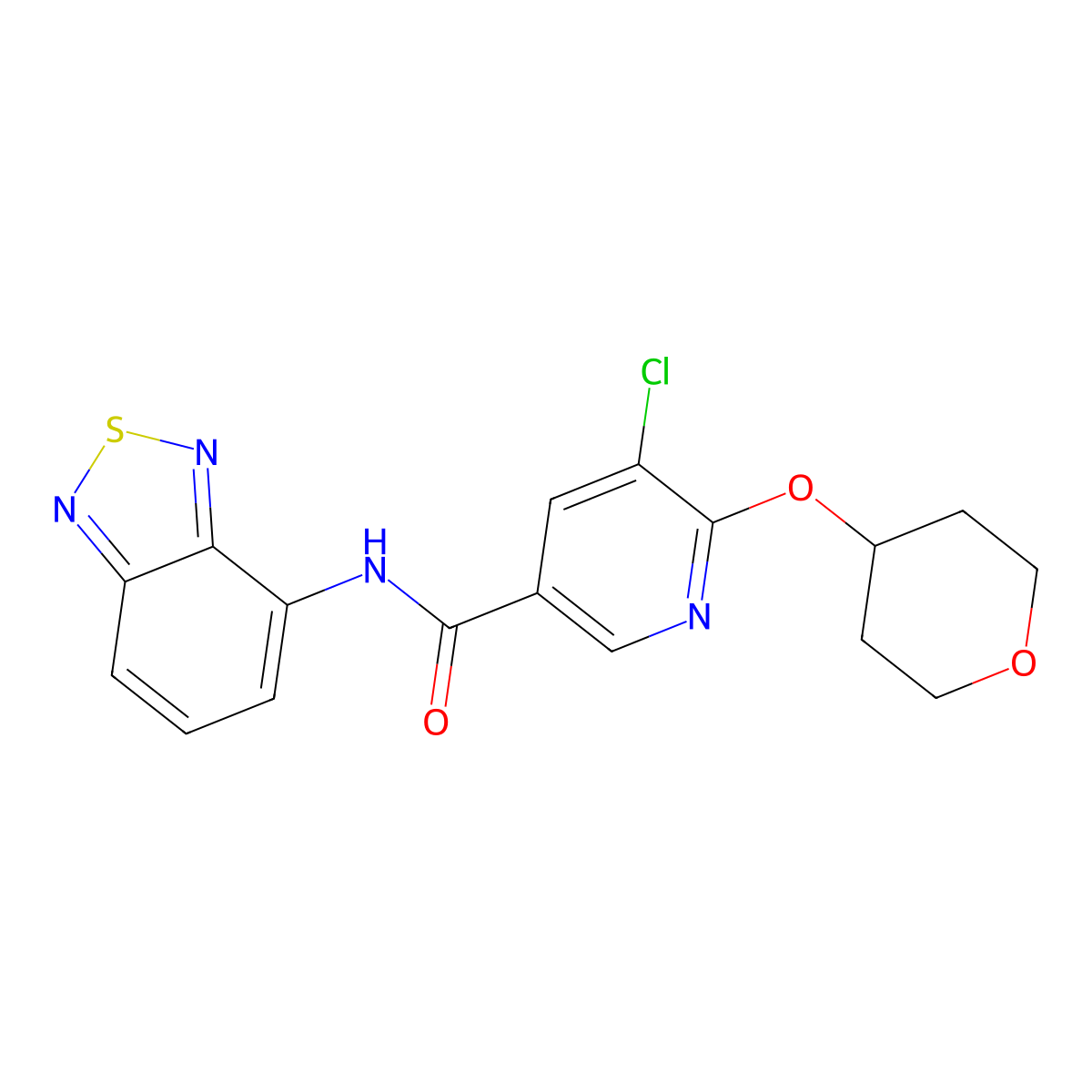 N-(2,1,3-benzothiadiazol-4-yl)-5-chloro-6-(oxan-4-yloxy)pyridine-3-carboxamide molecular structure, CAS 1903351-58-5