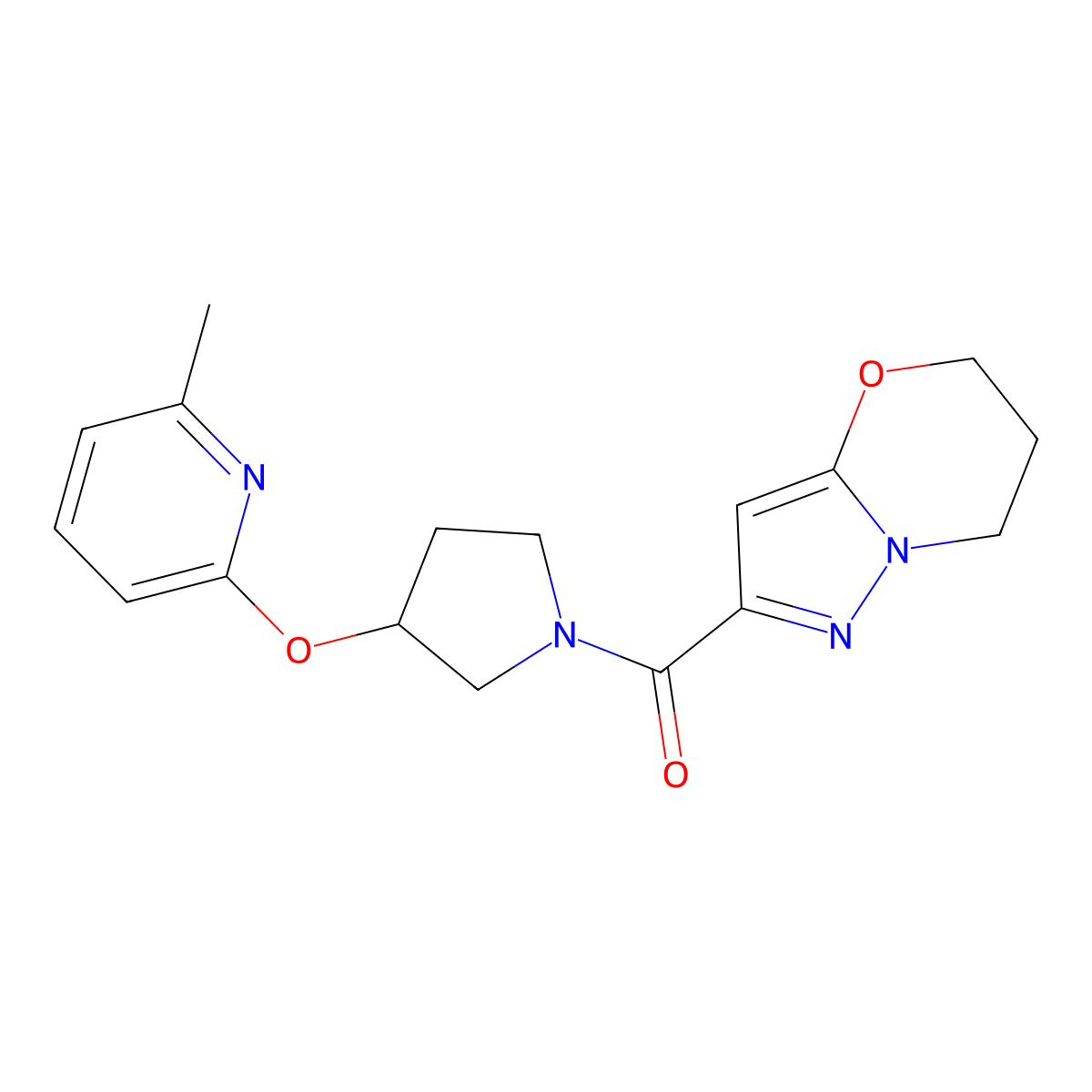 (6,7-dihydro-5H-pyrazolo[5,1-b][1,3]oxazin-2-yl)(3-((6-methylpyridin-2-yl)oxy)pyrrolidin-1-yl)methanone molecular structure, CAS 1903356-08-0