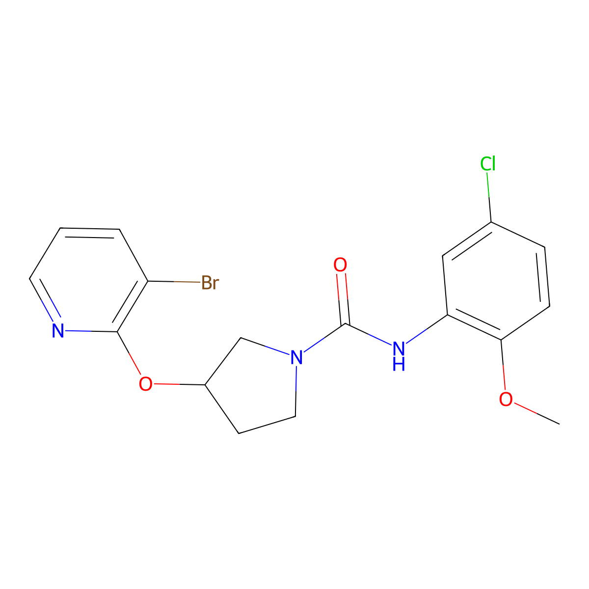 3-((3-bromopyridin-2-yl)oxy)-N-(5-chloro-2-methoxyphenyl)pyrrolidine-1-carboxamide molecular structure, CAS 1903357-72-1