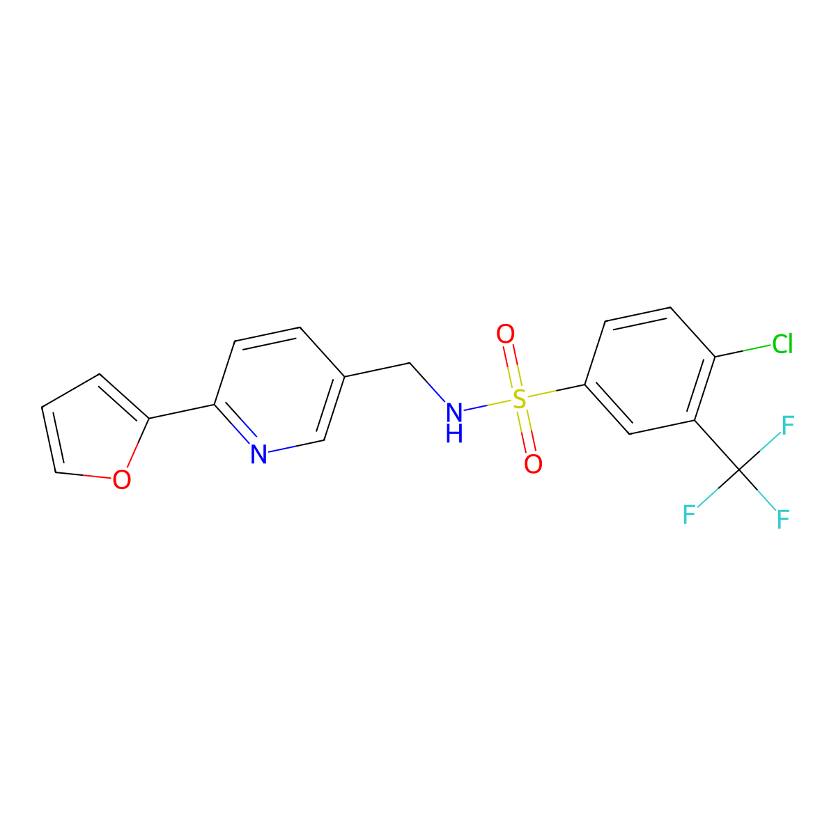 4-chloro-N-((6-(furan-2-yl)pyridin-3-yl)methyl)-3-(trifluoromethyl)benzenesulfonamide molecular structure, CAS 1903363-28-9