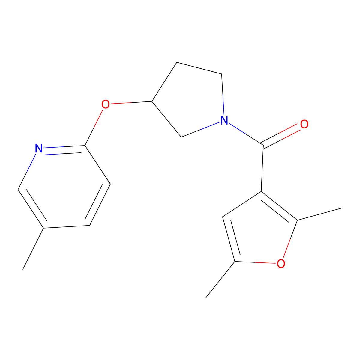 (2,5-Dimethylfuran-3-yl)(3-((5-methylpyridin-2-yl)oxy)pyrrolidin-1-yl)methanone molecular structure, CAS 1903364-76-0
