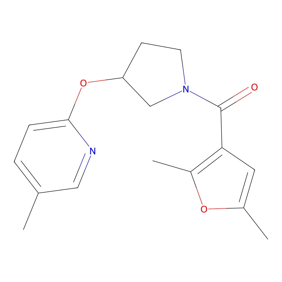 (2,5-Dimethylfuran-3-yl)(3-((5-methylpyridin-2-yl)oxy)pyrrolidin-1-yl)methanone molecular structure, CAS 1903364-76-0