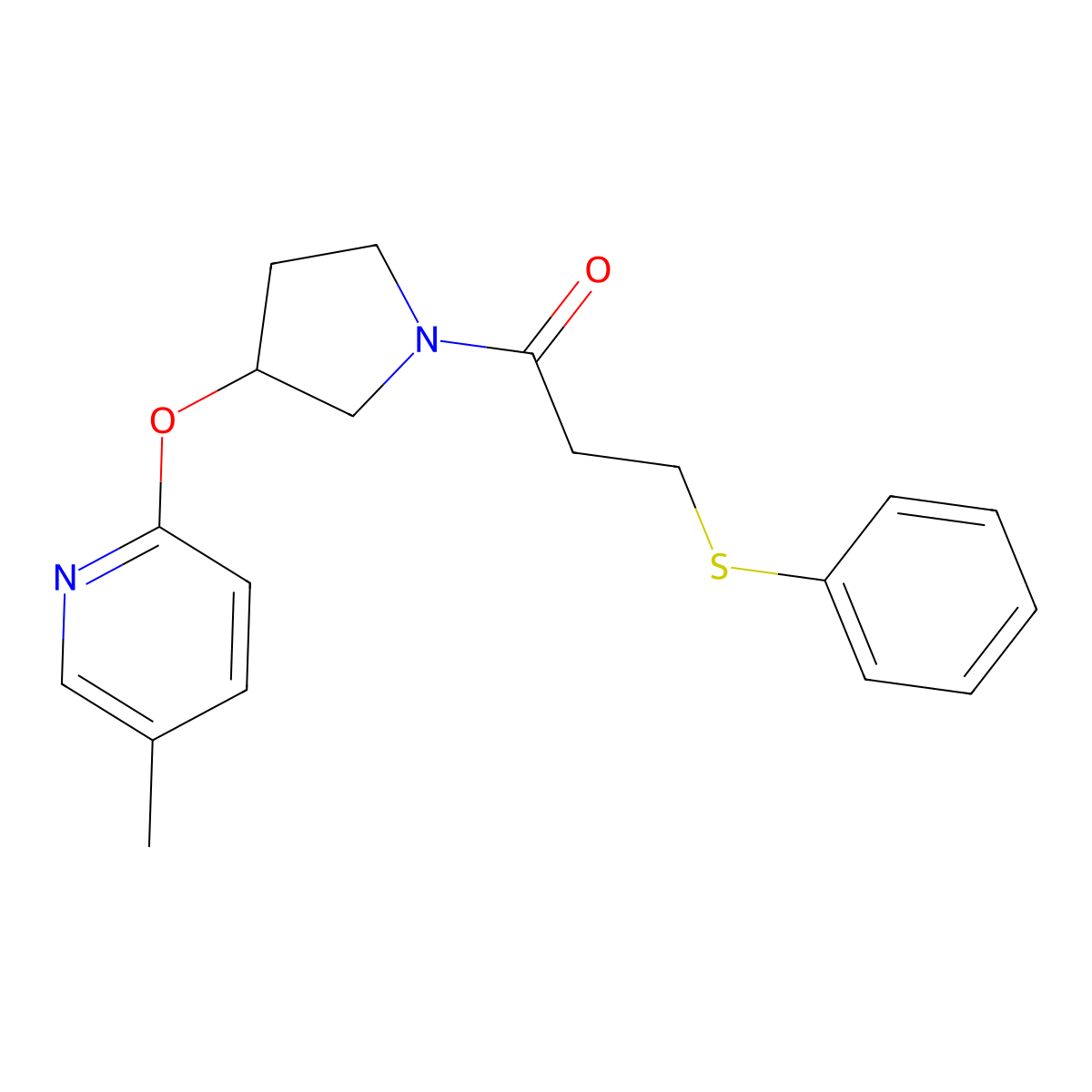 1-(3-((5-Methylpyridin-2-yl)oxy)pyrrolidin-1-yl)-3-(phenylthio)propan-1-one molecular structure, CAS 1903364-85-1