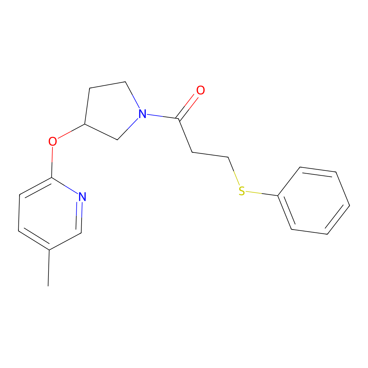 1-(3-((5-Methylpyridin-2-yl)oxy)pyrrolidin-1-yl)-3-(phenylthio)propan-1-one molecular structure, CAS 1903364-85-1