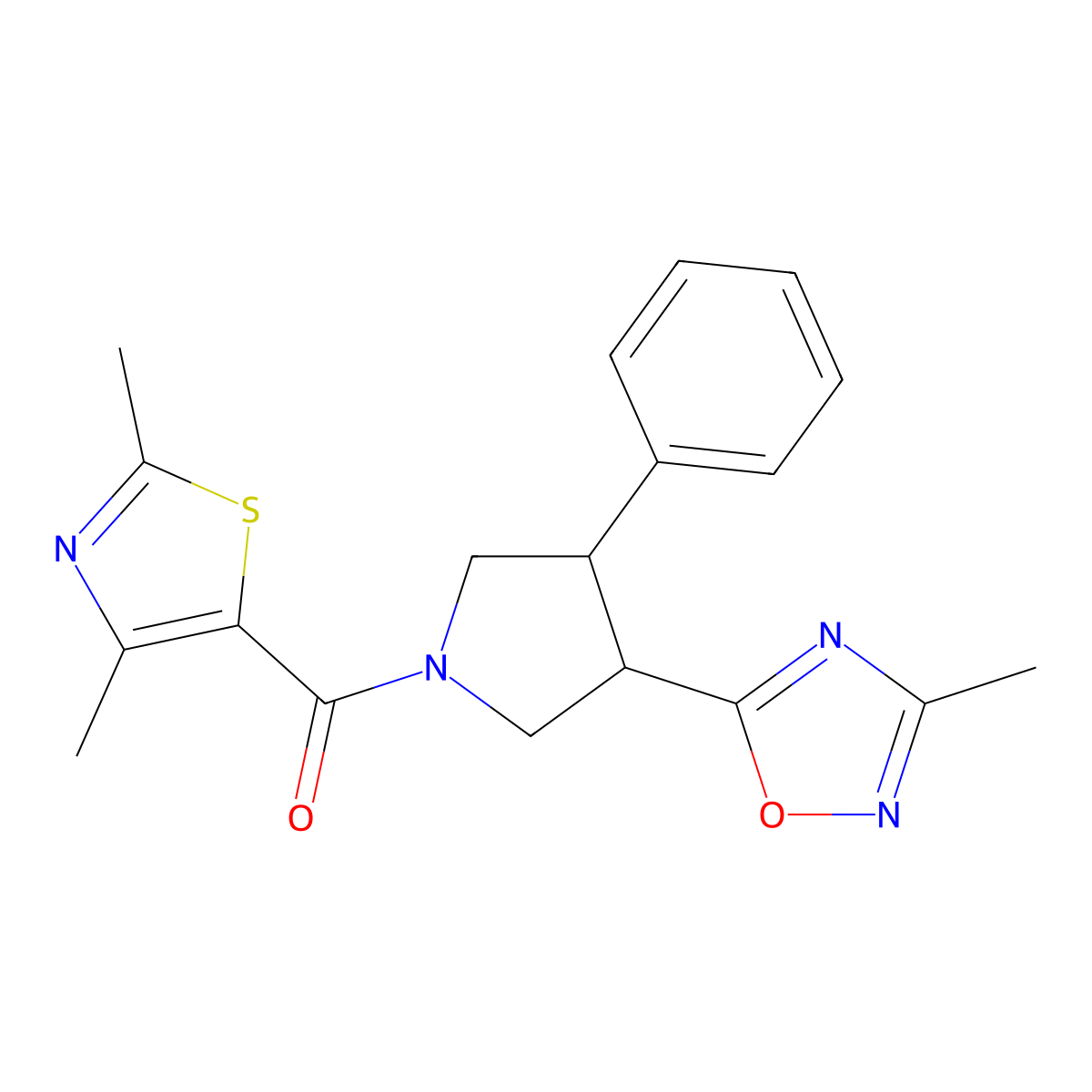 (2,4-Dimethylthiazol-5-yl)(3-(3-methyl-1,2,4-oxadiazol-5-yl)-4-phenylpyrrolidin-1-yl)methanone molecular structure, CAS 1903382-45-5