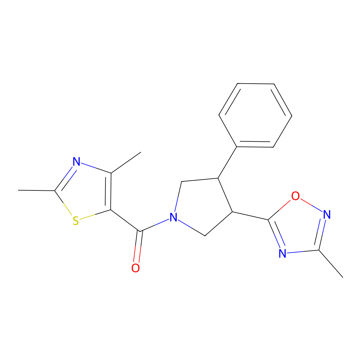 (2,4-Dimethylthiazol-5-yl)(3-(3-methyl-1,2,4-oxadiazol-5-yl)-4-phenylpyrrolidin-1-yl)methanone molecular structure, CAS 1903382-45-5