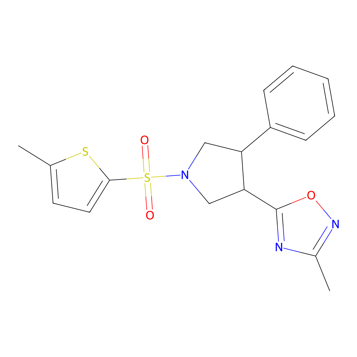 3-Methyl-5-{1-[(5-methylthiophen-2-yl)sulfonyl]-4-phenylpyrrolidin-3-yl}-1,2,4-oxadiazole molecular structure, CAS 1903382-48-8