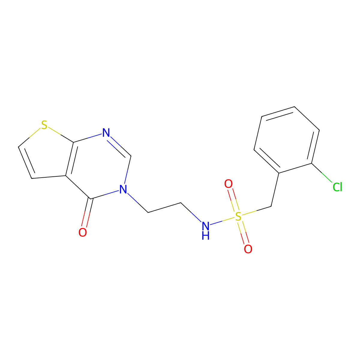 1-(2-chlorophenyl)-N-(2-(4-oxothieno[2,3-d]pyrimidin-3(4H)-yl)ethyl)methanesulfonamide molecular structure, CAS 1903382-77-3