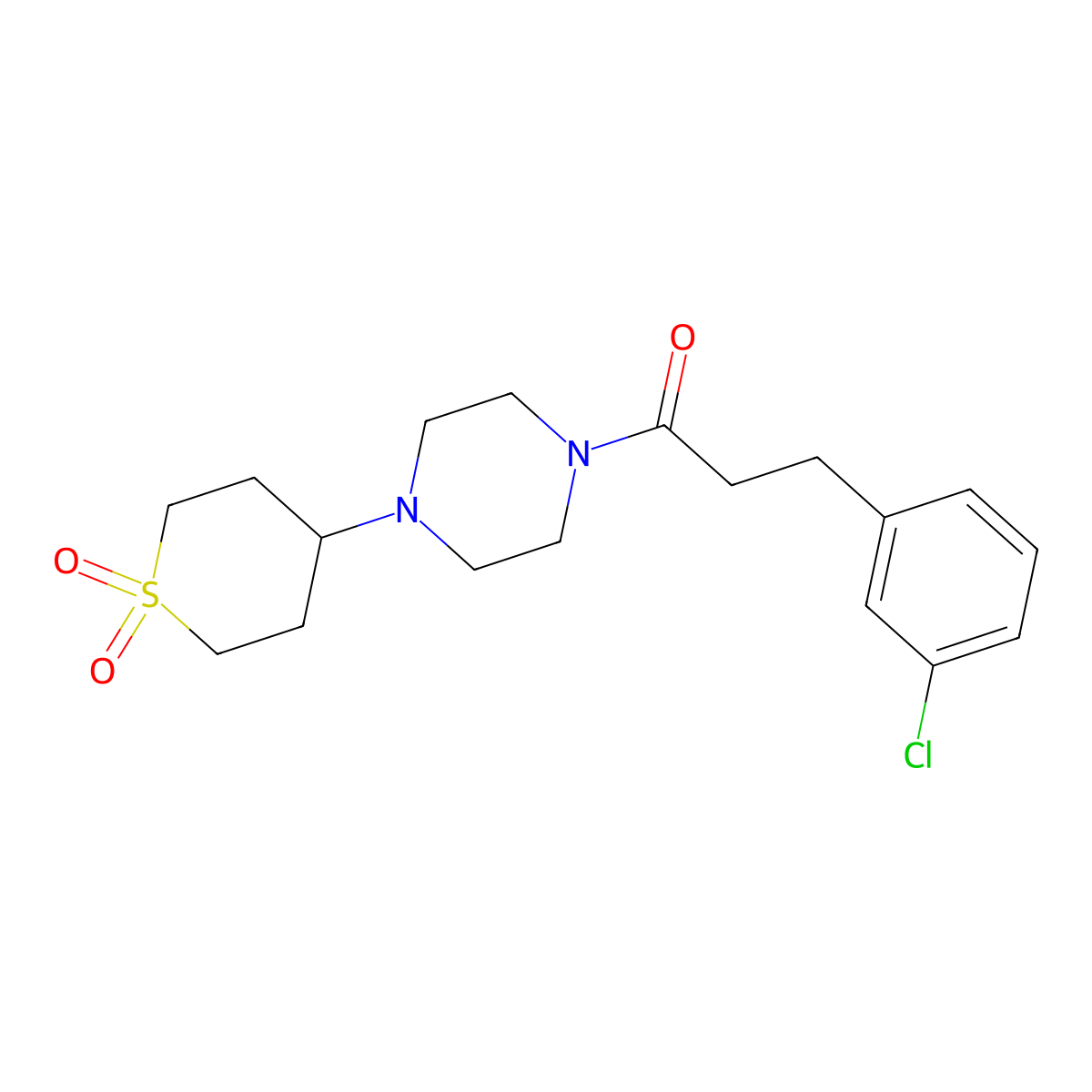 3-(3-chlorophenyl)-1-(4-(1,1-dioxidotetrahydro-2H-thiopyran-4-yl)piperazin-1-yl)propan-1-one molecular structure, CAS 1903383-08-3