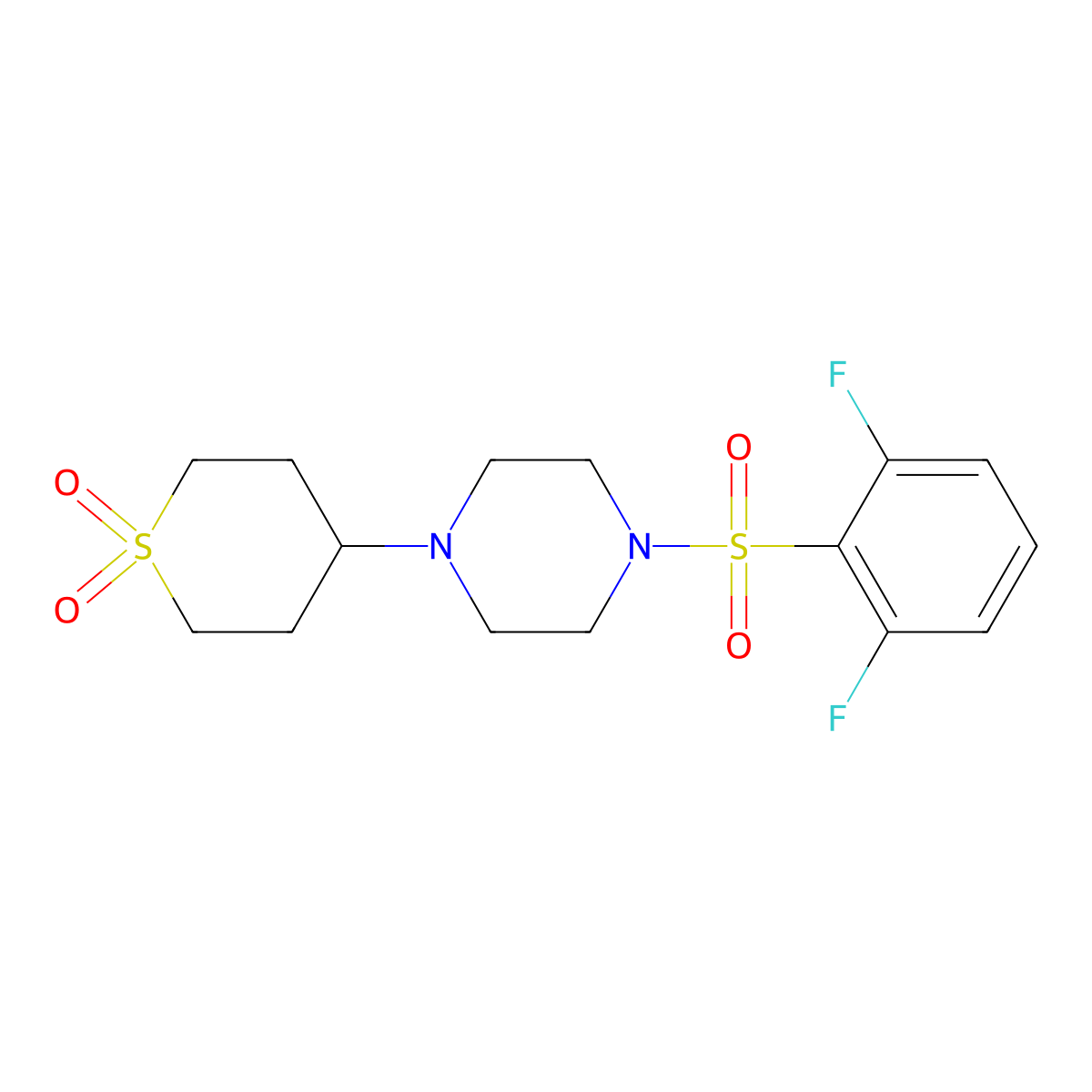 4-(4-((2,6-difluorophenyl)sulfonyl)piperazin-1-yl)tetrahydro-2H-thiopyran 1,1-dioxide molecular structure, CAS 1903383-22-1