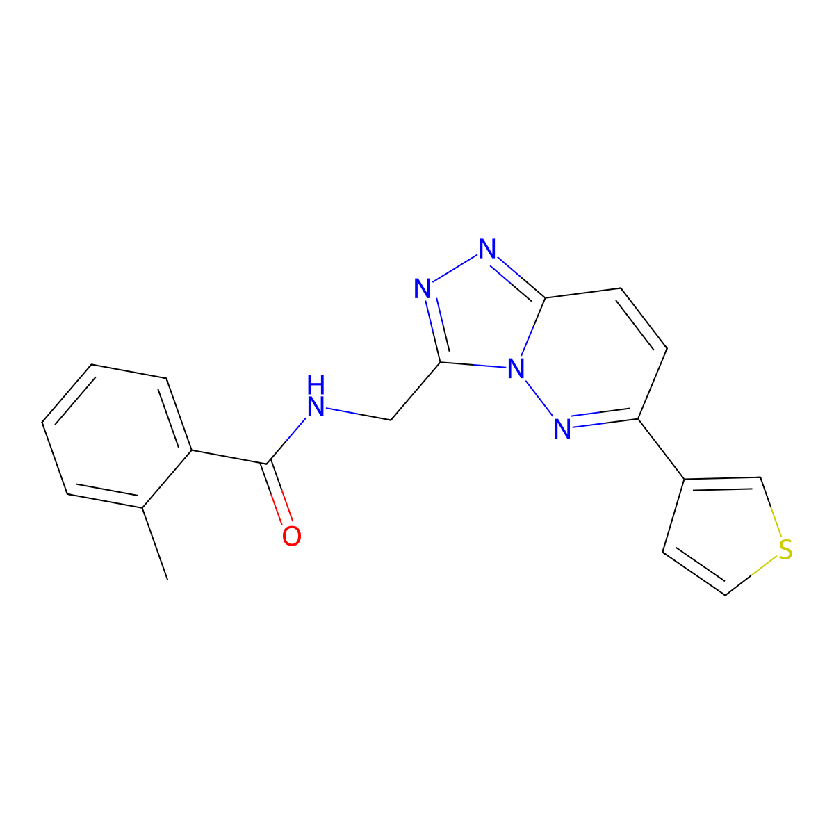 2-methyl-N-((6-(thiophen-3-yl)-[1,2,4]triazolo[4,3-b]pyridazin-3-yl)methyl)benzamide molecular structure, CAS 1903385-39-6