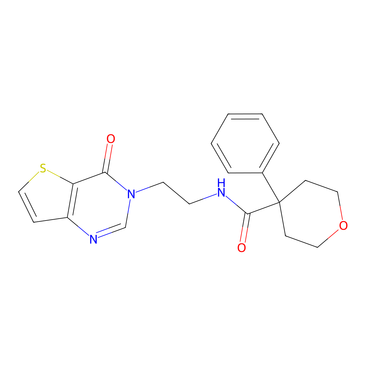 N-(2-(4-oxothieno[3,2-d]pyrimidin-3(4H)-yl)ethyl)-4-phenyltetrahydro-2H-pyran-4-carboxamide molecular structure, CAS 1903386-97-9