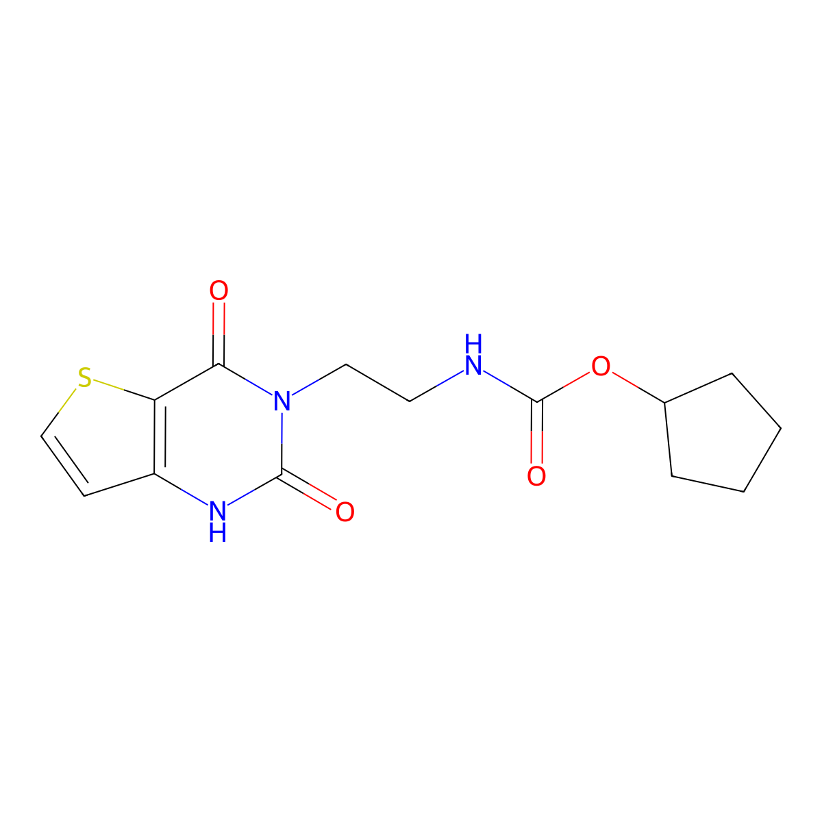 cyclopentyl (2-(2,4-dioxo-1,2-dihydrothieno[3,2-d]pyrimidin-3(4H)-yl)ethyl)carbamate molecular structure, CAS 1903389-95-6