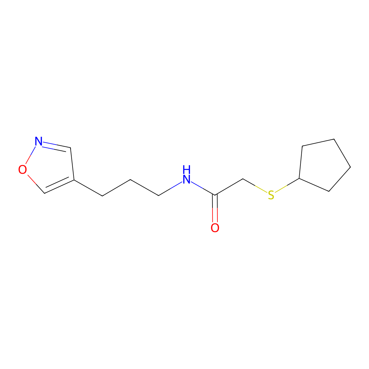 2-(cyclopentylthio)-N-(3-(isoxazol-4-yl)propyl)acetamide molecular structure, CAS 1903393-65-6