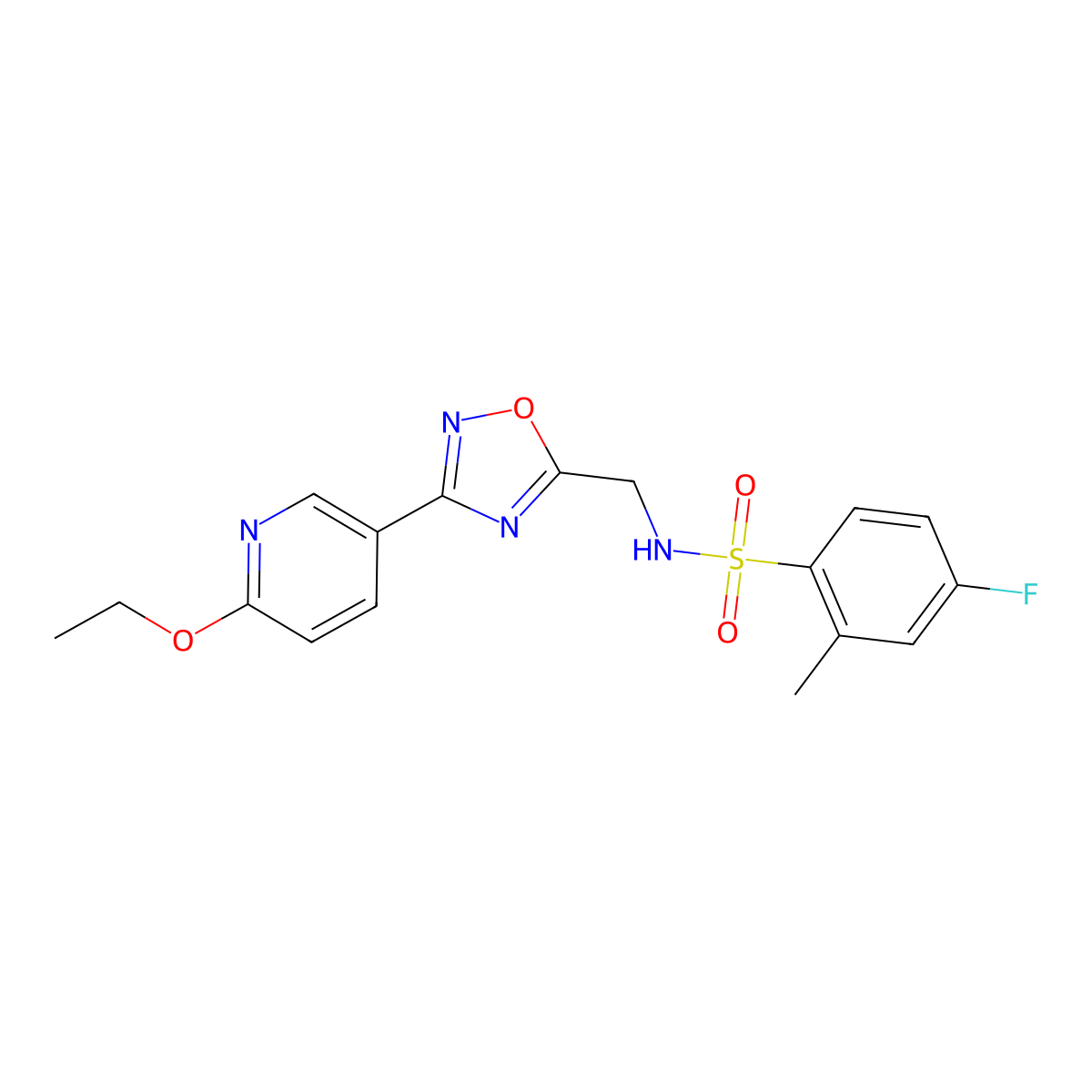 N-((3-(6-ethoxypyridin-3-yl)-1,2,4-oxadiazol-5-yl)methyl)-4-fluoro-2-methylbenzenesulfonamide molecular structure, CAS 1903394-71-7