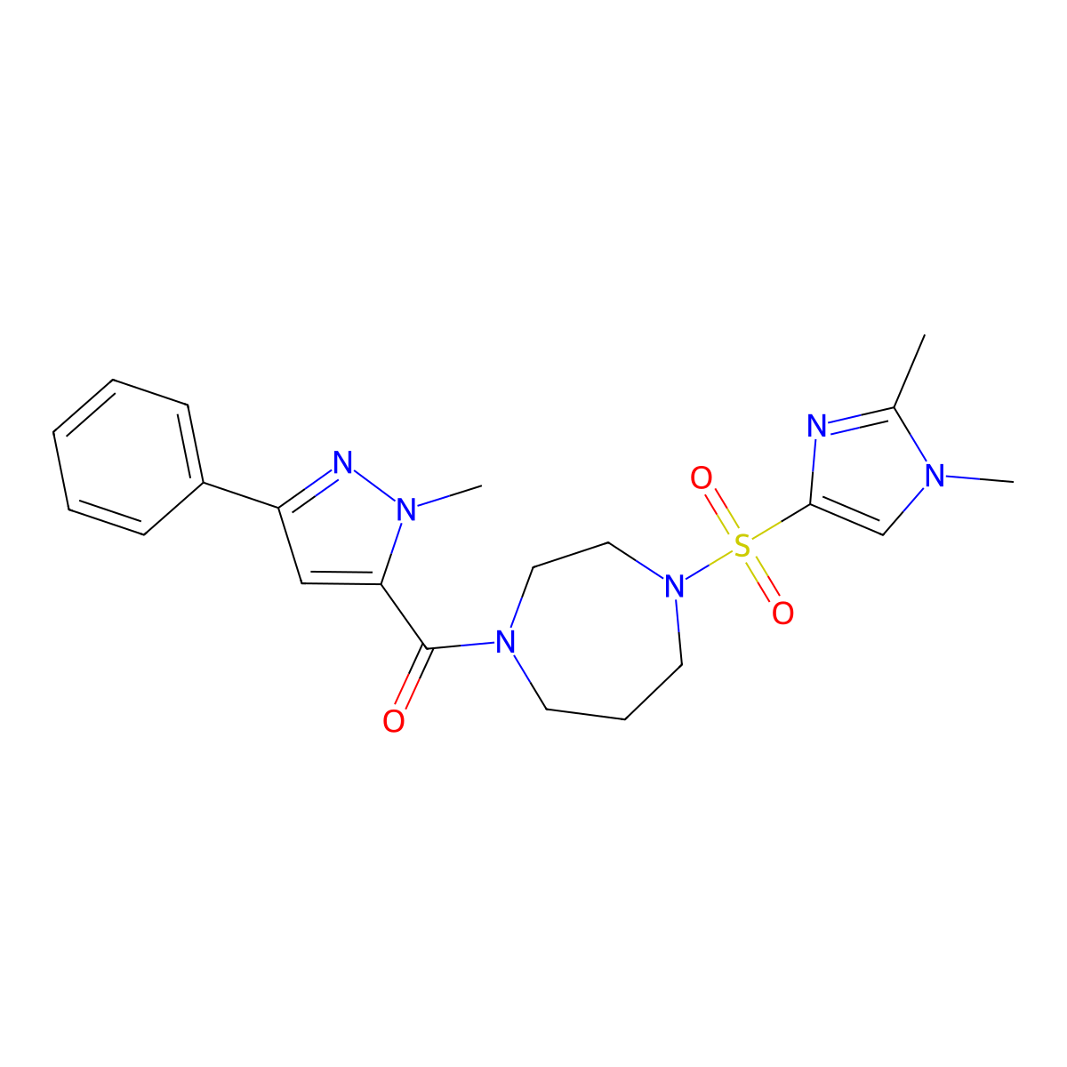 (4-((1,2-dimethyl-1H-imidazol-4-yl)sulfonyl)-1,4-diazepan-1-yl)(1-methyl-3-phenyl-1H-pyrazol-5-yl)methanone molecular structure, CAS 1903396-04-2