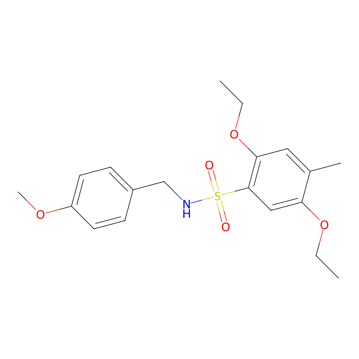2,5-diethoxy-N-(4-methoxybenzyl)-4-methylbenzenesulfonamide molecular structure, CAS 1903396-62-2