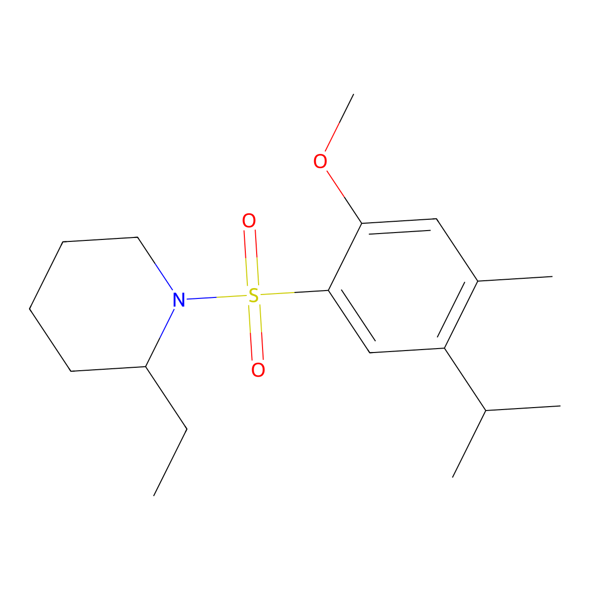 2-Ethyl-1-[2-methoxy-4-methyl-5-(propan-2-yl)benzenesulfonyl]piperidine molecular structure, CAS 1903397-71-6